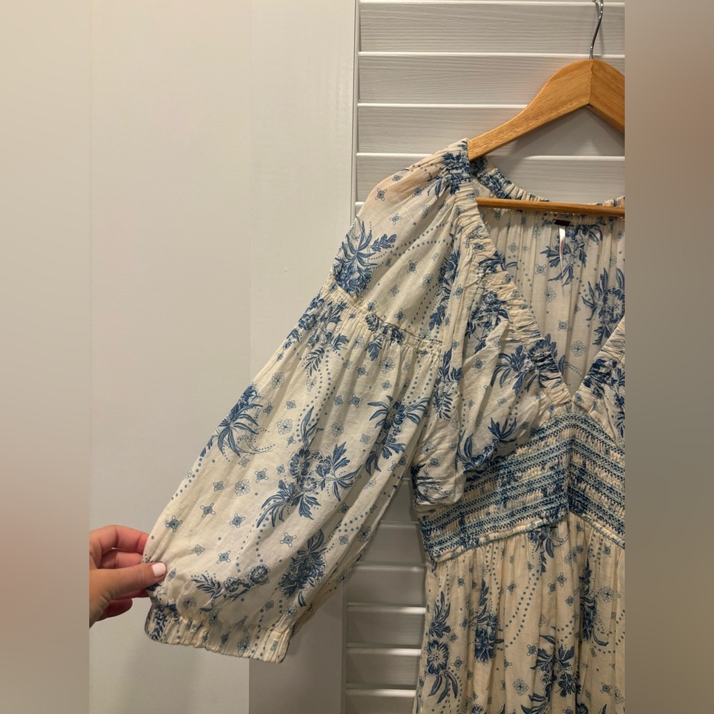 Free People Cream Maxi Dress with Blue Floral Print - Picture 11 of 15